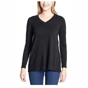NWT DKNY Women’s V-Neck Sweater – Black Small Soft Knit Pullover Long Sleeve
